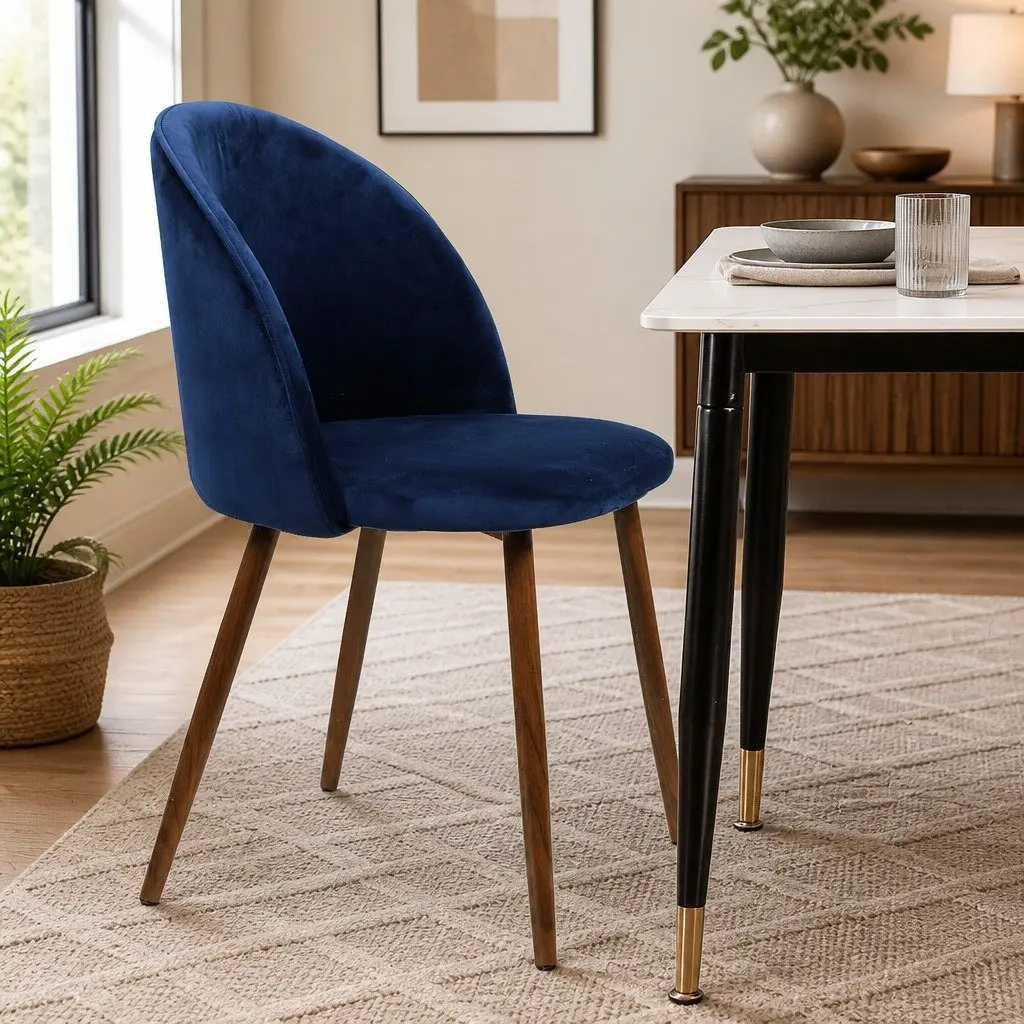 Set of 2 Velvet Dining Chairs in French Navy