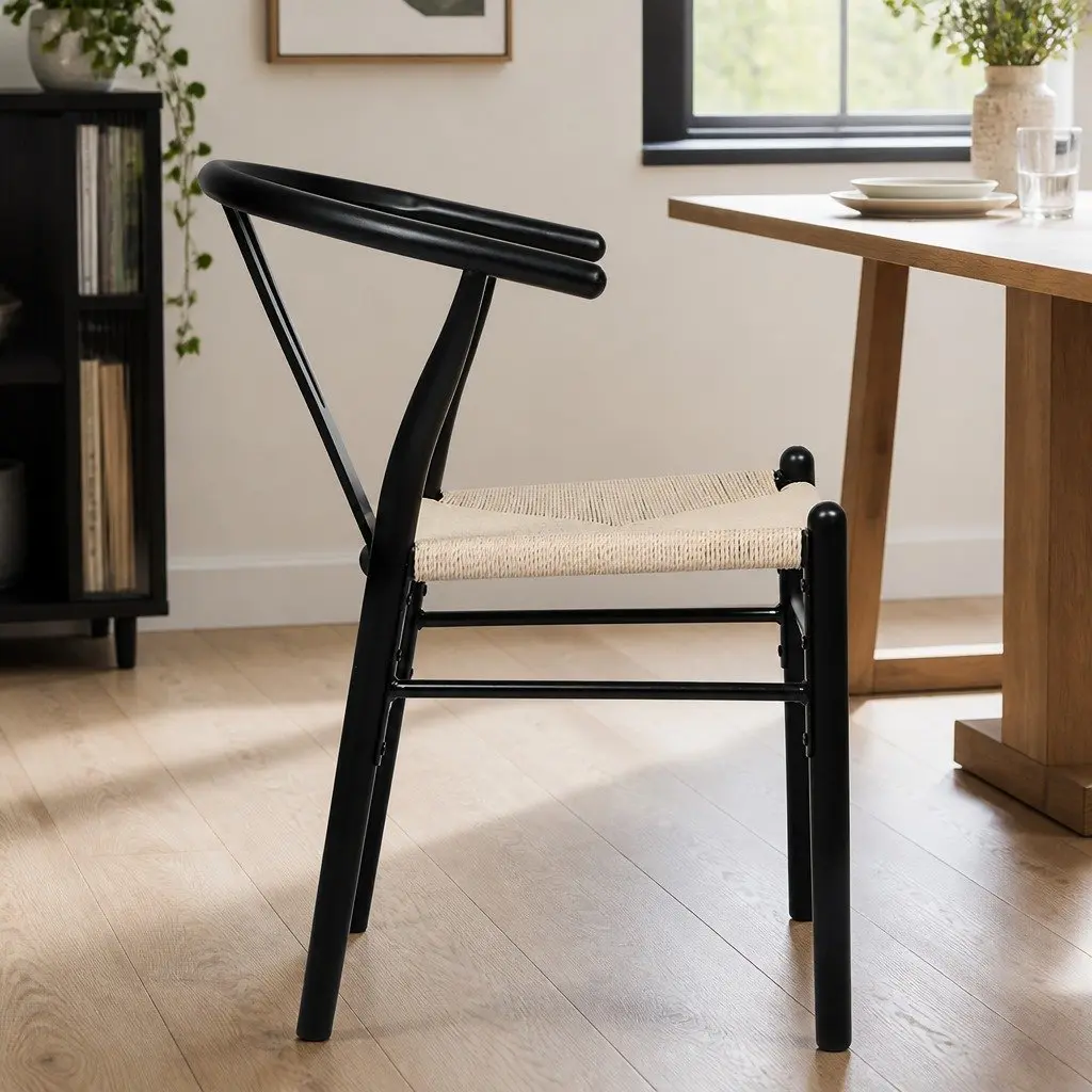 Dining Chairs Black Modern 4 Piece Wooden Rattan Seat