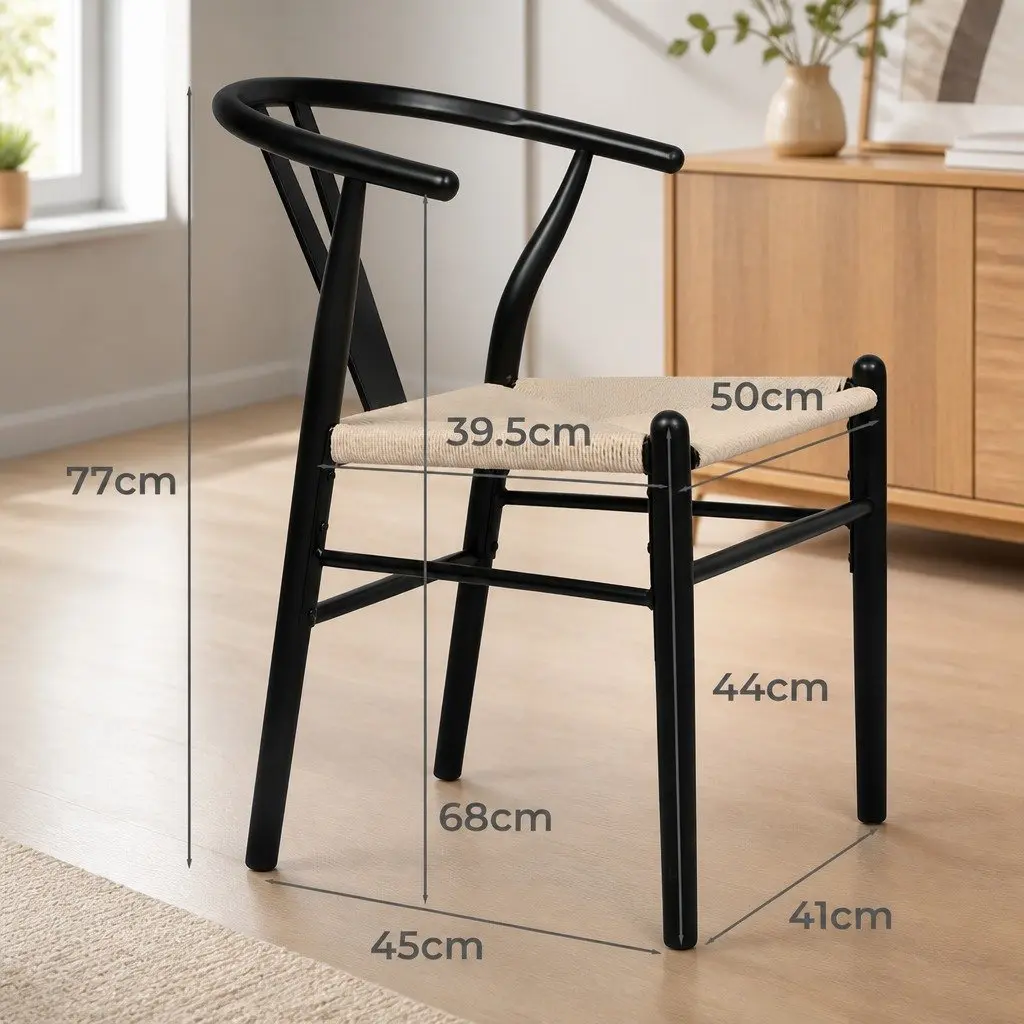 Dining Chairs Black Modern 4 Piece Wooden Rattan Seat