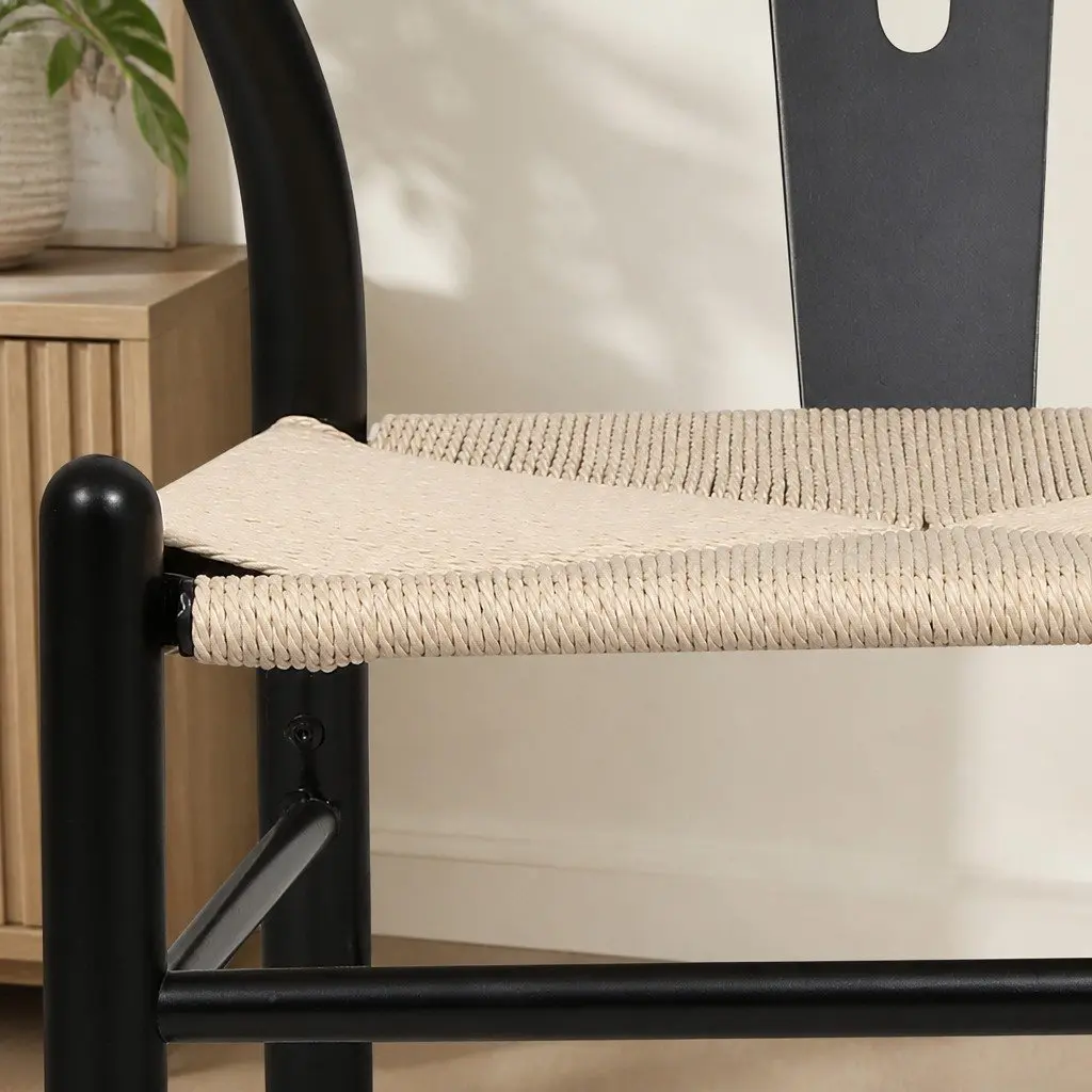 Dining Chairs Black Modern 4 Piece Wooden Rattan Seat