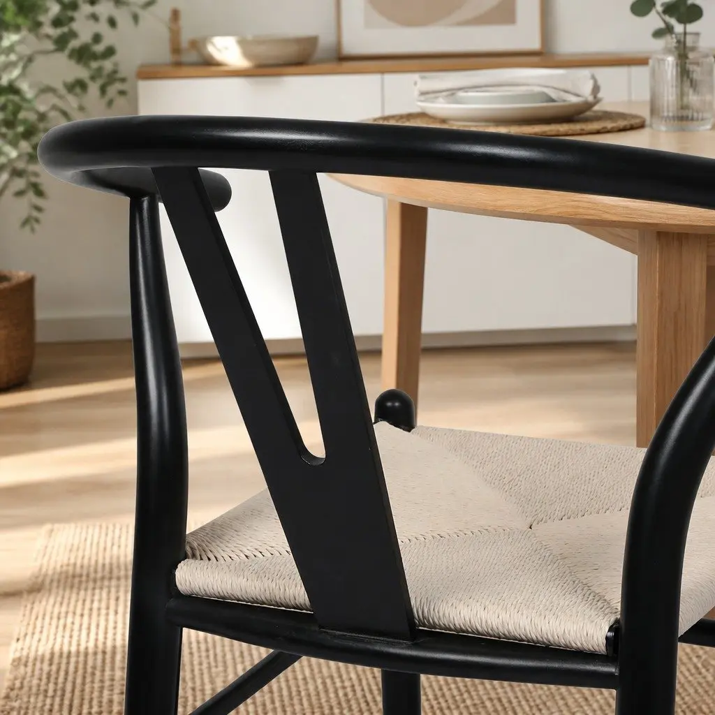 Dining Chairs Black Modern 4 Piece Wooden Rattan Seat