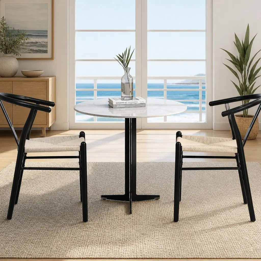 Dining Chairs Black Modern 4 Piece Wooden Rattan Seat