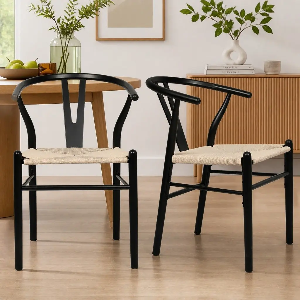 Dining Chairs Black Modern 4 Piece Wooden Rattan Seat