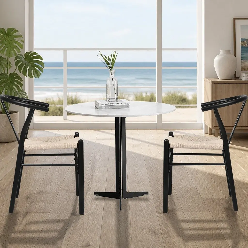 Dining Chairs Modern Black Rattan Seat Solid Wood Frame Set of 8