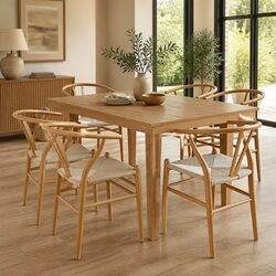 Set of 6 Wooden Dining Chairs with Rattan Seats