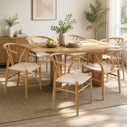 Set of 6 Modern Wooden Rattan Seat Dining Chairs