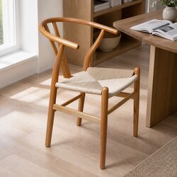 Set of 2 Wooden Rattan Seat Dining Chairs