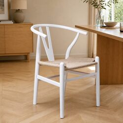 Set of 2 White Wooden Rattan Seat Dining Chairs