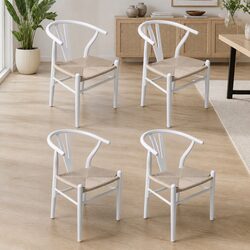 Set of 4 Wooden Rattan Seat Dining Chairs for Kitchen