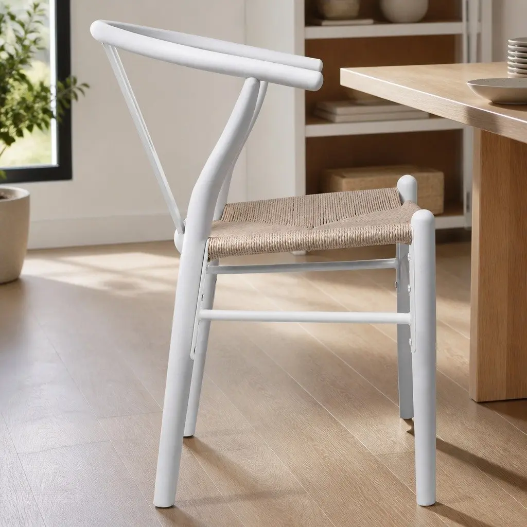 Dining Chairs Set 4x Wooden Rattan Seat White Kitchen Furniture Modern Design