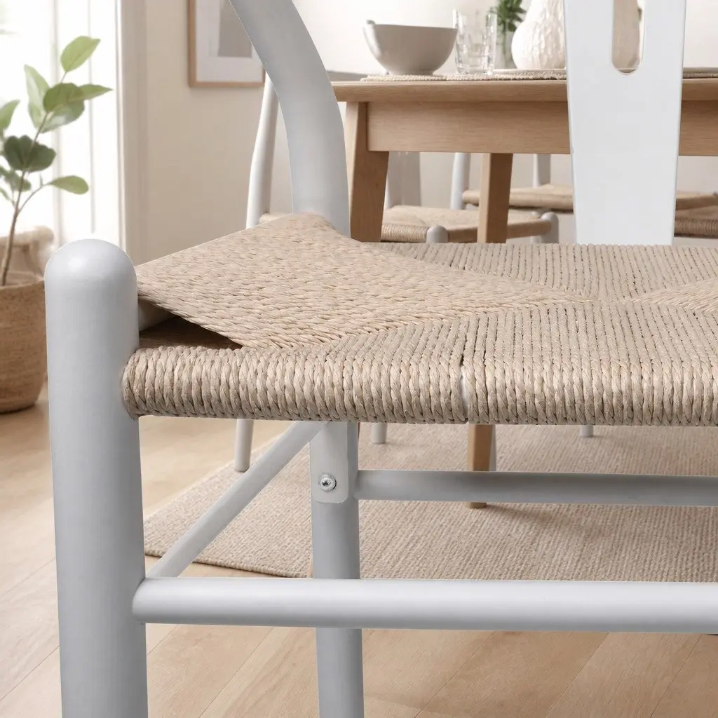 Dining Chairs Set 4x Wooden Rattan Seat White Kitchen Furniture Modern Design