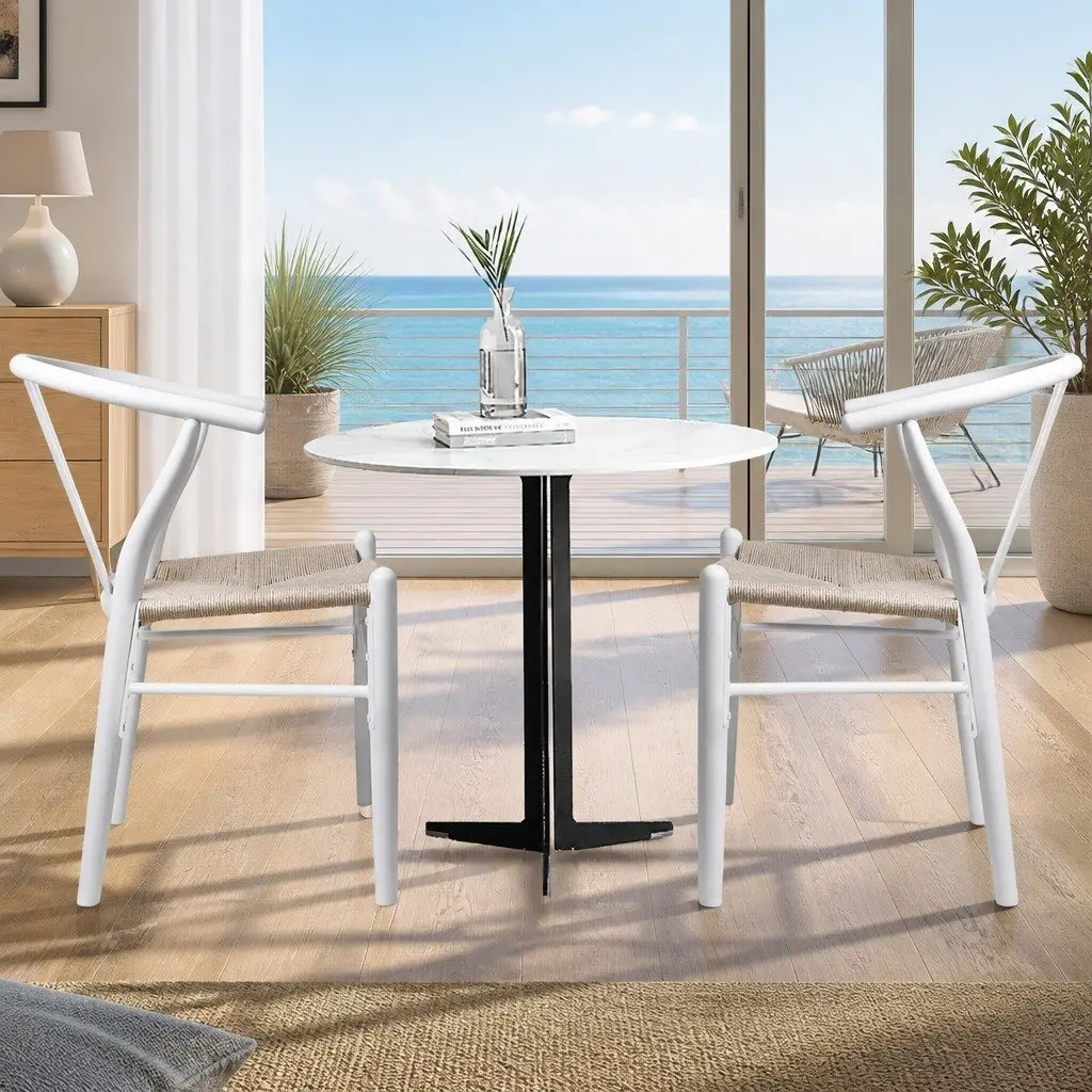 Dining Chairs Set 4x Wooden Rattan Seat White Kitchen Furniture Modern Design