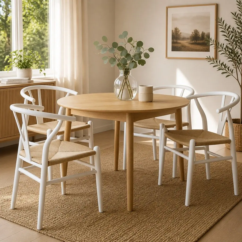 Dining Chairs Set 4x Wooden Rattan Seat White Kitchen Furniture Modern Design