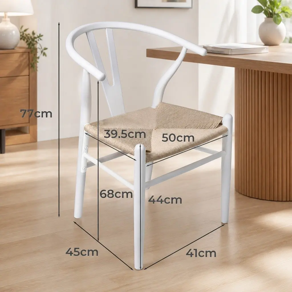 Dining Chairs Set of 6 Wooden Rattan Seat White Kitchen Furniture Modern Design