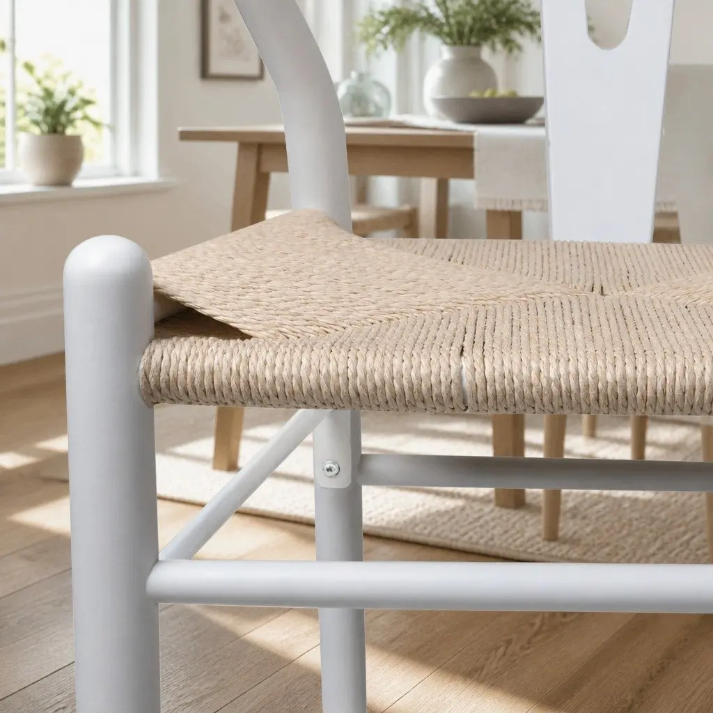 Dining Chairs Set of 6 Wooden Rattan Seat White Kitchen Furniture Modern Design