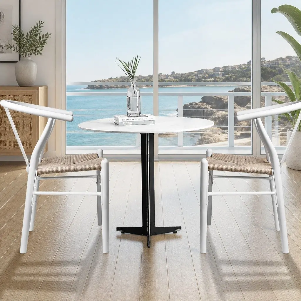 Dining Chairs Set of 6 Wooden Rattan Seat White Kitchen Furniture Modern Design