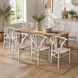 8-Piece White Dining Chair Set with Rattan Seats
