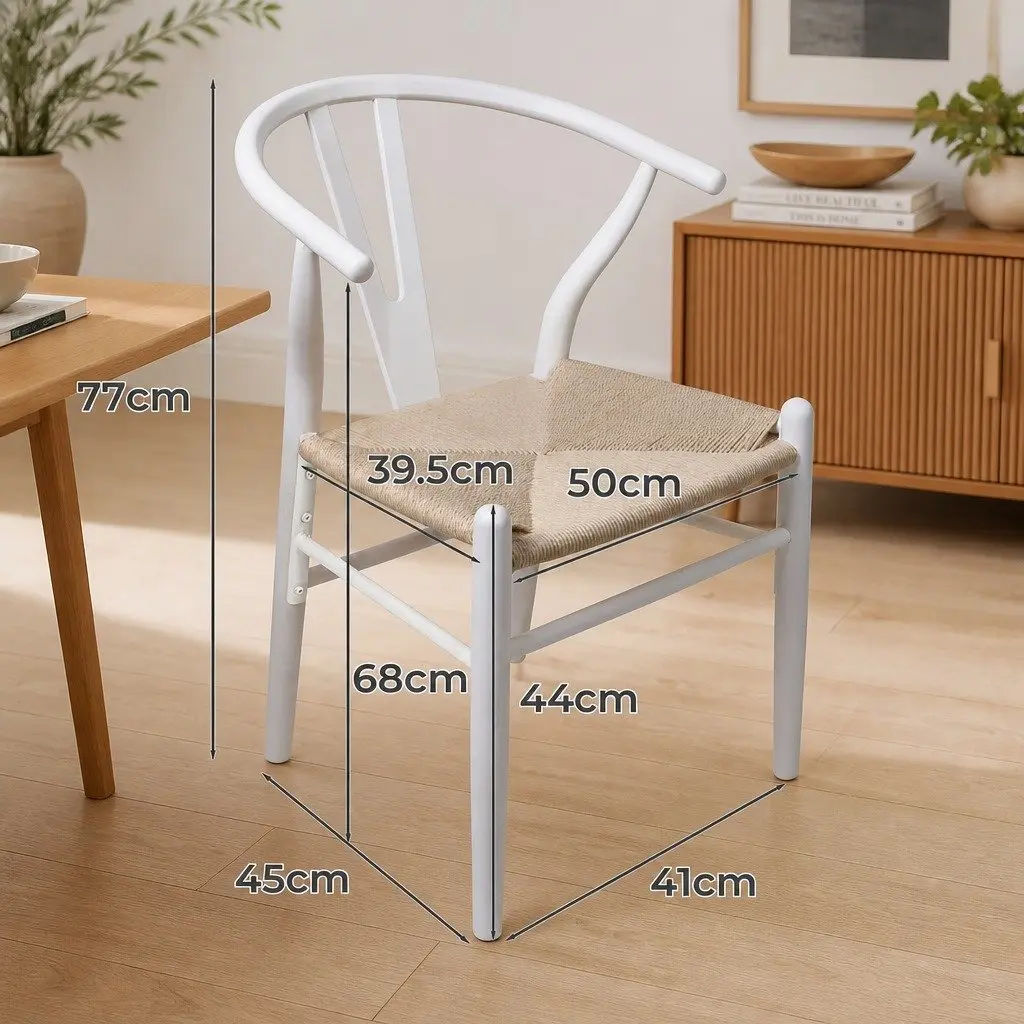 Dining Chair Set White Wooden Rattan Seat 8 Pieces