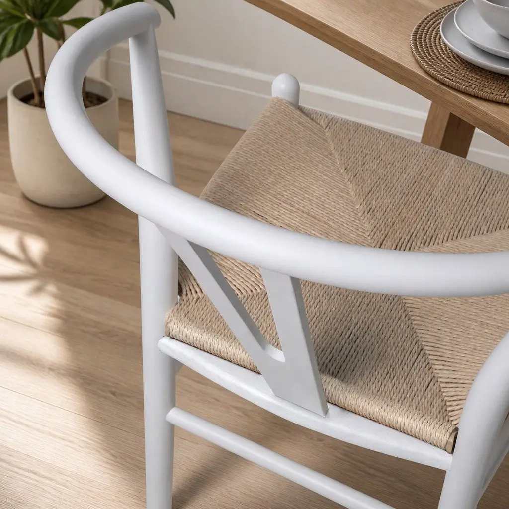 Dining Chair Set White Wooden Rattan Seat 8 Pieces