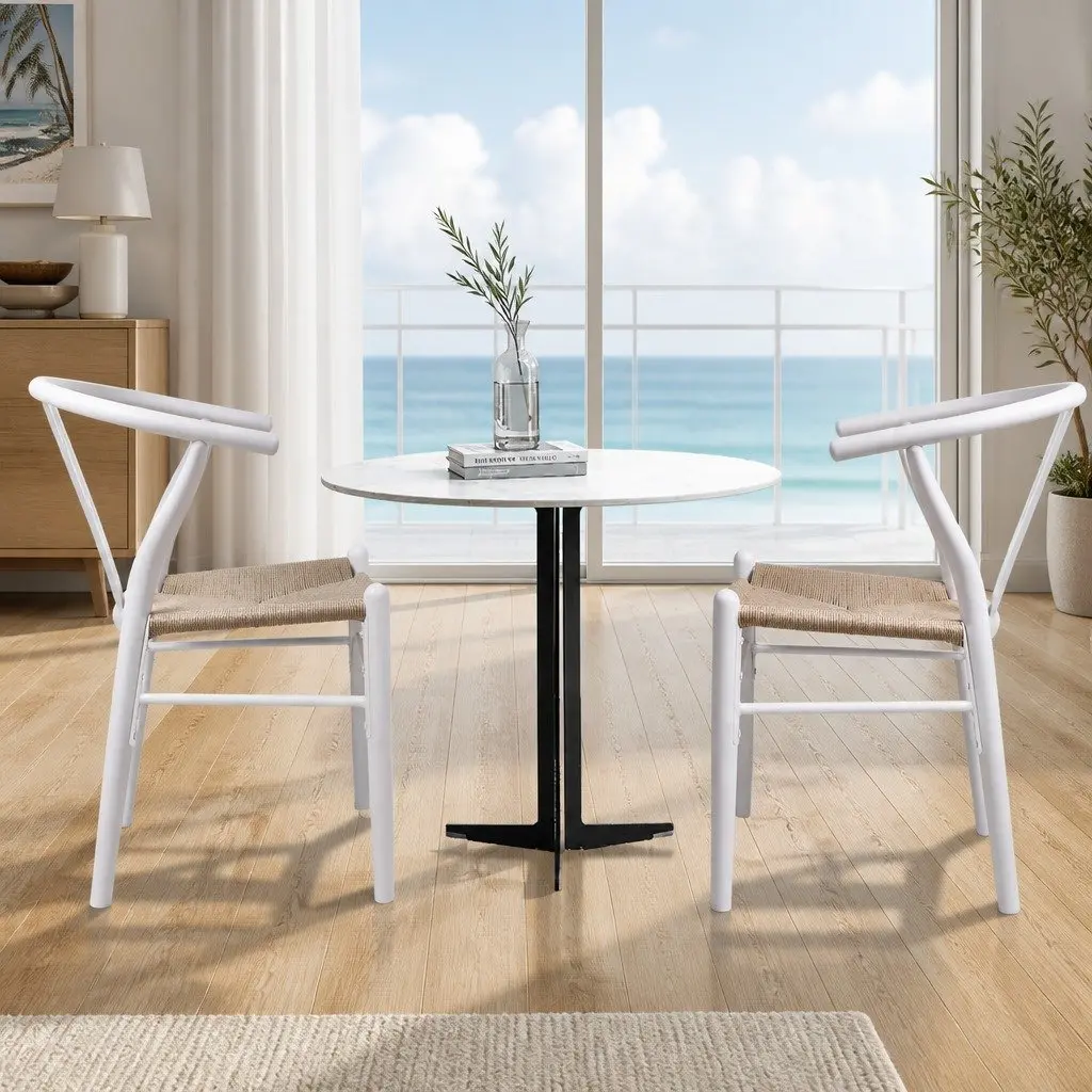 Dining Chair Set White Wooden Rattan Seat 8 Pieces