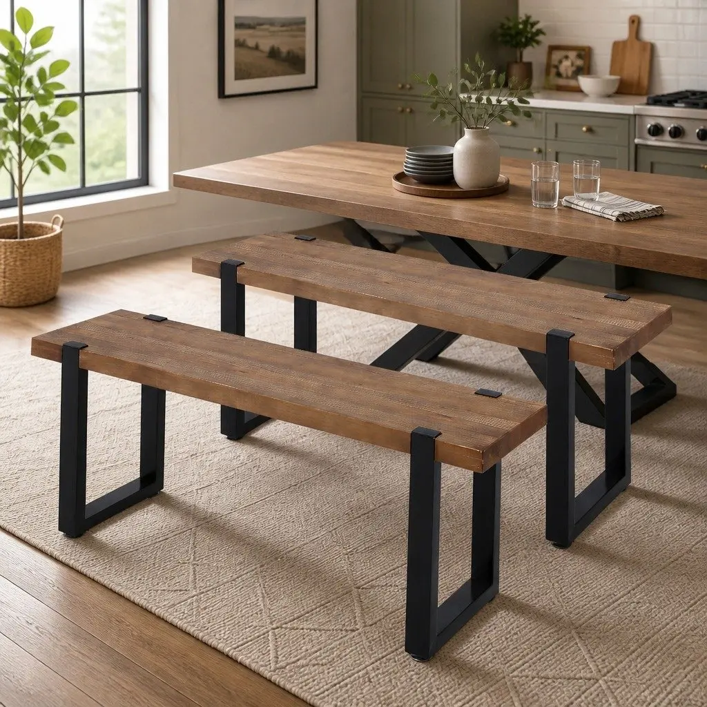 Wooden Seat Dining Bench Chair 140cm with Steel Frame