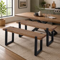 Wooden Seat Dining Bench Chair 140cm with Steel Frame