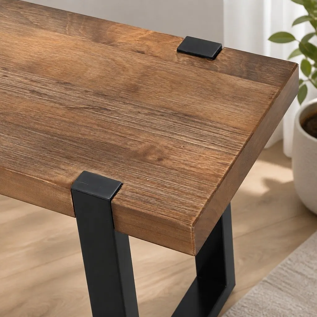 Wooden Seat Dining Bench Chair 140cm with Steel Frame