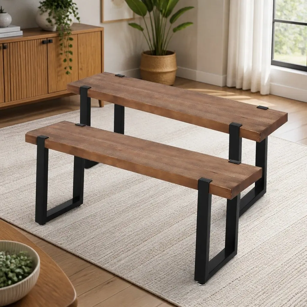 Wooden Seat Dining Bench Chair 140cm with Steel Frame