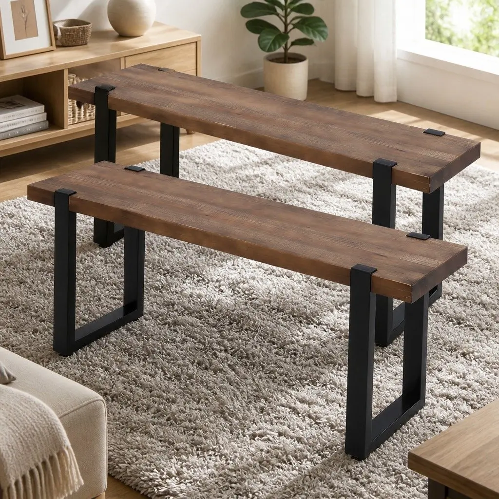 Wooden Seat Dining Bench Chair 140cm with Steel Frame