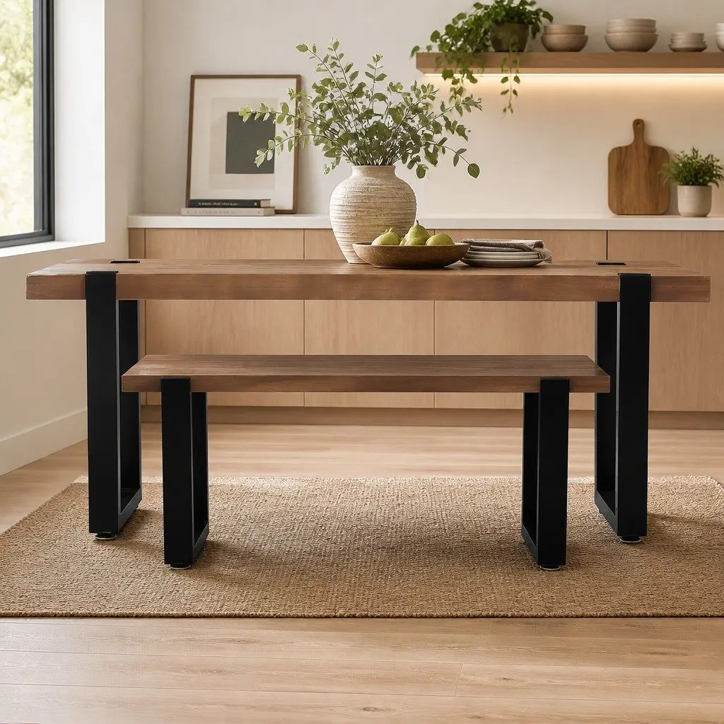 Wooden Dining Bench Chairs 115cm Industrial Design Solid Pine Seat Home