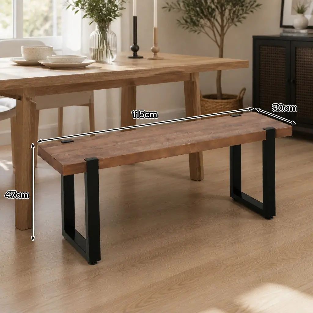 Wooden Dining Bench Chairs 115cm Industrial Design Solid Pine Seat Home