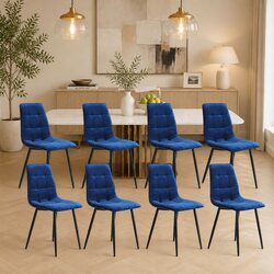 Set of 4 Retro Design Velvet Dining Chairs in Blue