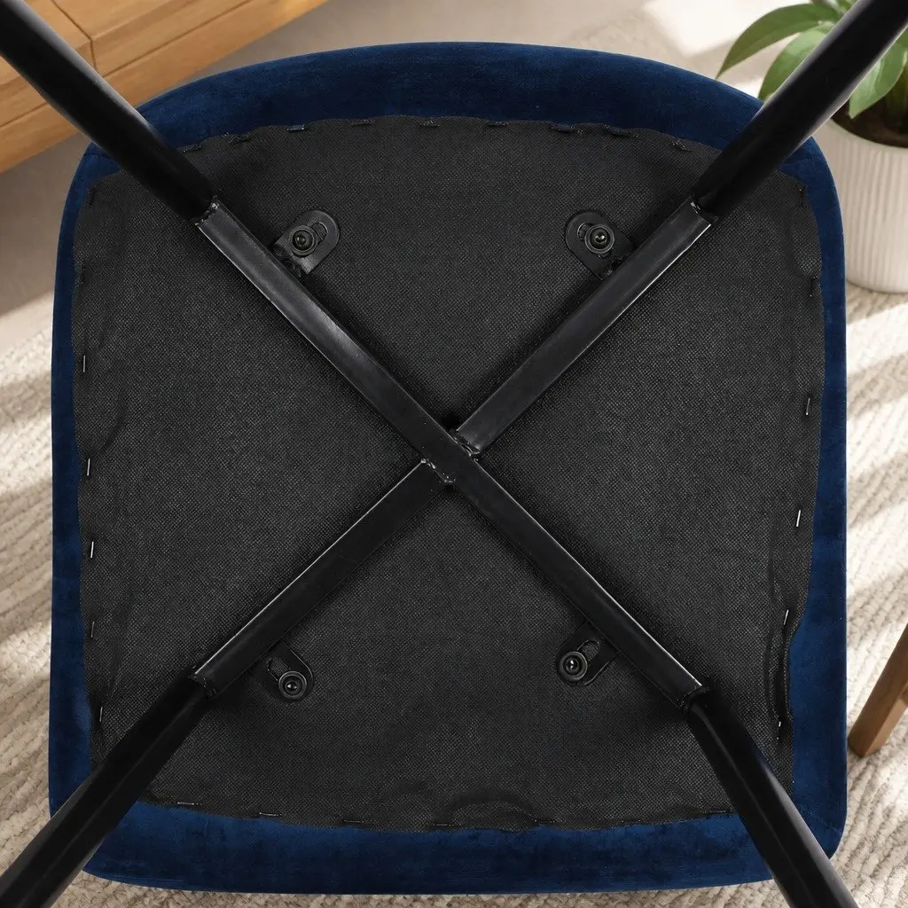 Dining Chairs Set of 4 Kitchen Velvet Blue Retro Design Steel Legs Foam Padding