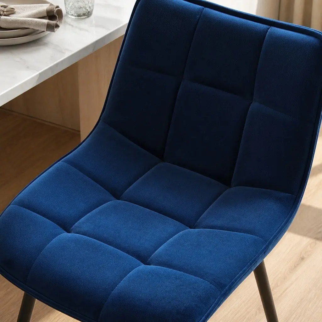 Dining Chairs Set of 4 Kitchen Velvet Blue Retro Design Steel Legs Foam Padding