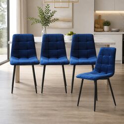 Set of 4 Blue Velvet Dining Chairs with High Density Foam