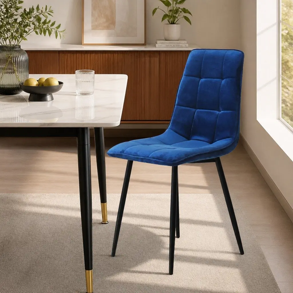 Dining Chairs Set of 4 Velvet Blue Kitchen Lounge Seating High Density Foam