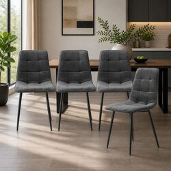 Dining Chairs Set of 4 Velvet Grey Kitchen Seat High Density Foam Cushion Steel