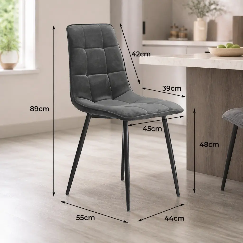 Dining Chairs Velvet Grey 4 Piece High Density Foam Cushion Steel