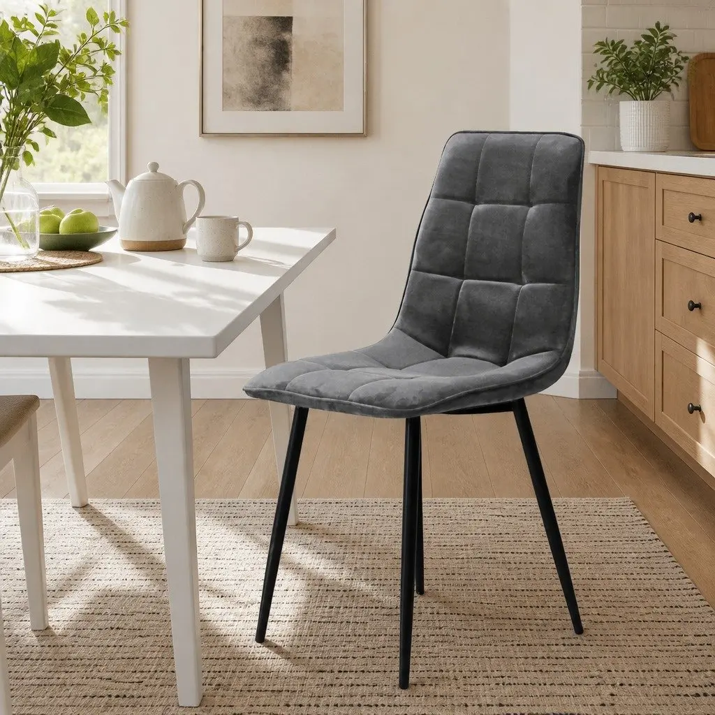 Dining Chairs Velvet Grey 4 Piece High Density Foam Cushion Steel