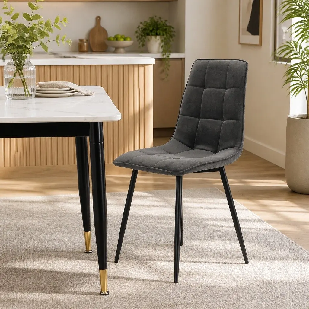 Dining Chairs Velvet Grey 4 Piece High Density Foam Cushion Steel