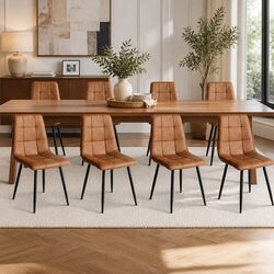 Set of 8 Brown PU Leather Dining Chairs