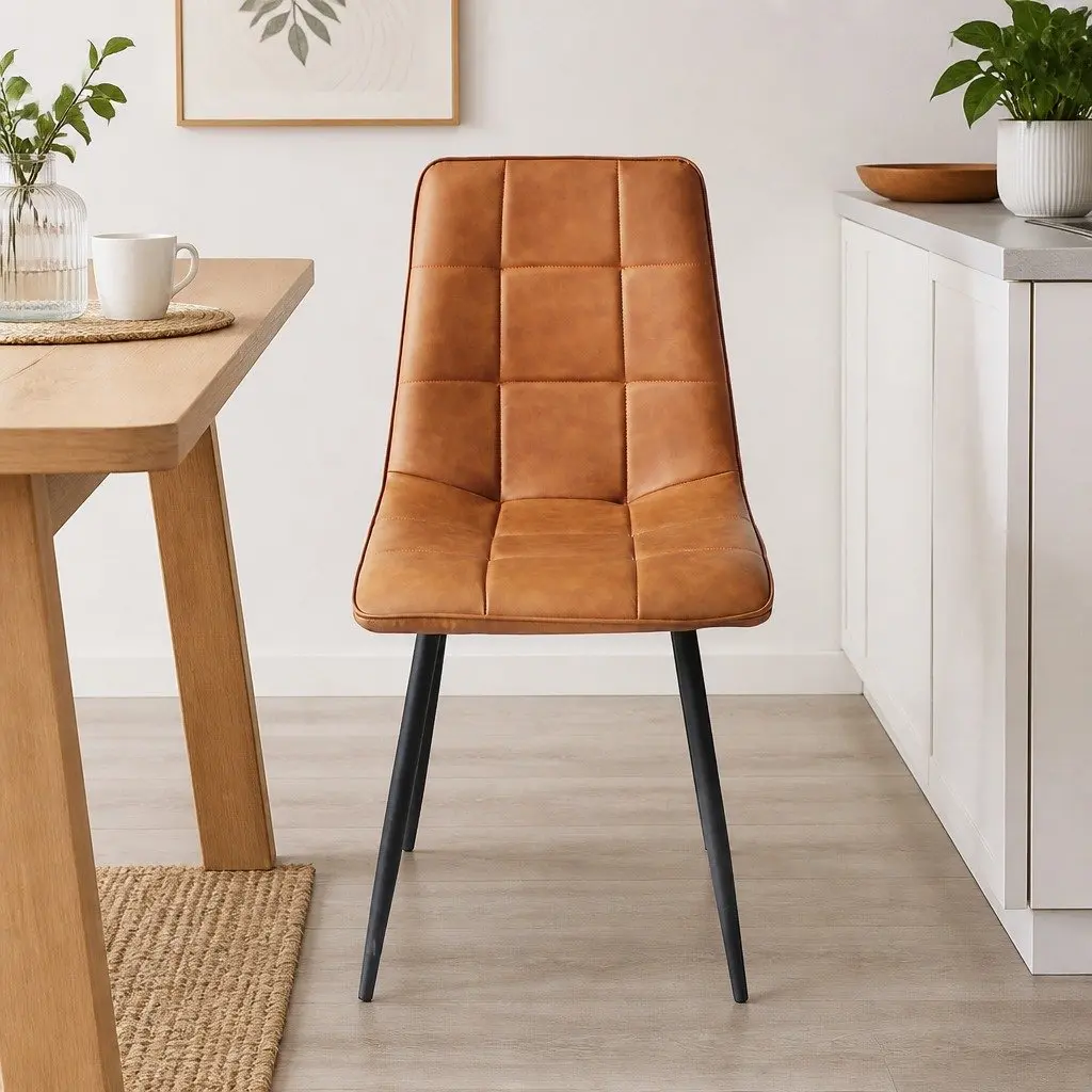 Dining Chairs Set of 8 Brown PU Leather Seat Steel Legs Modern Furniture