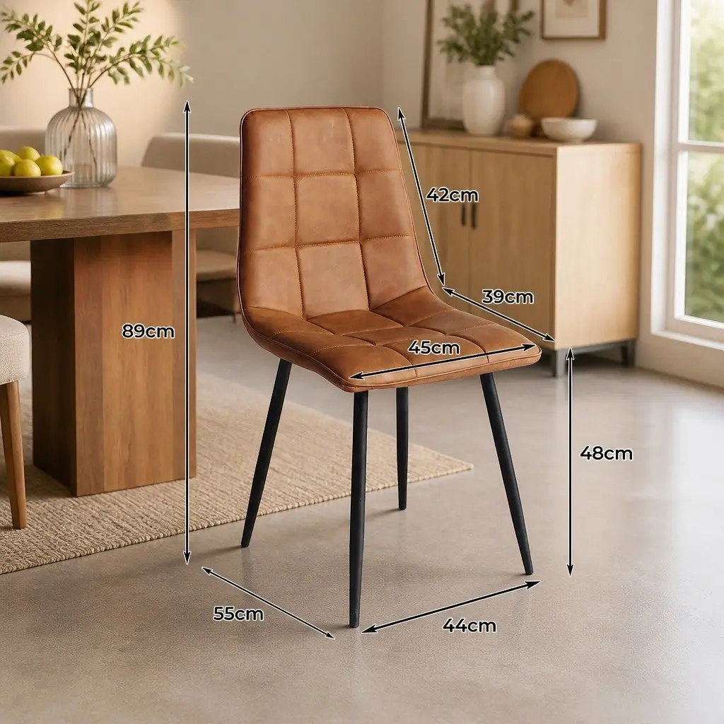 Dining Chairs Set of 8 Brown PU Leather Seat Steel Legs Modern Furniture