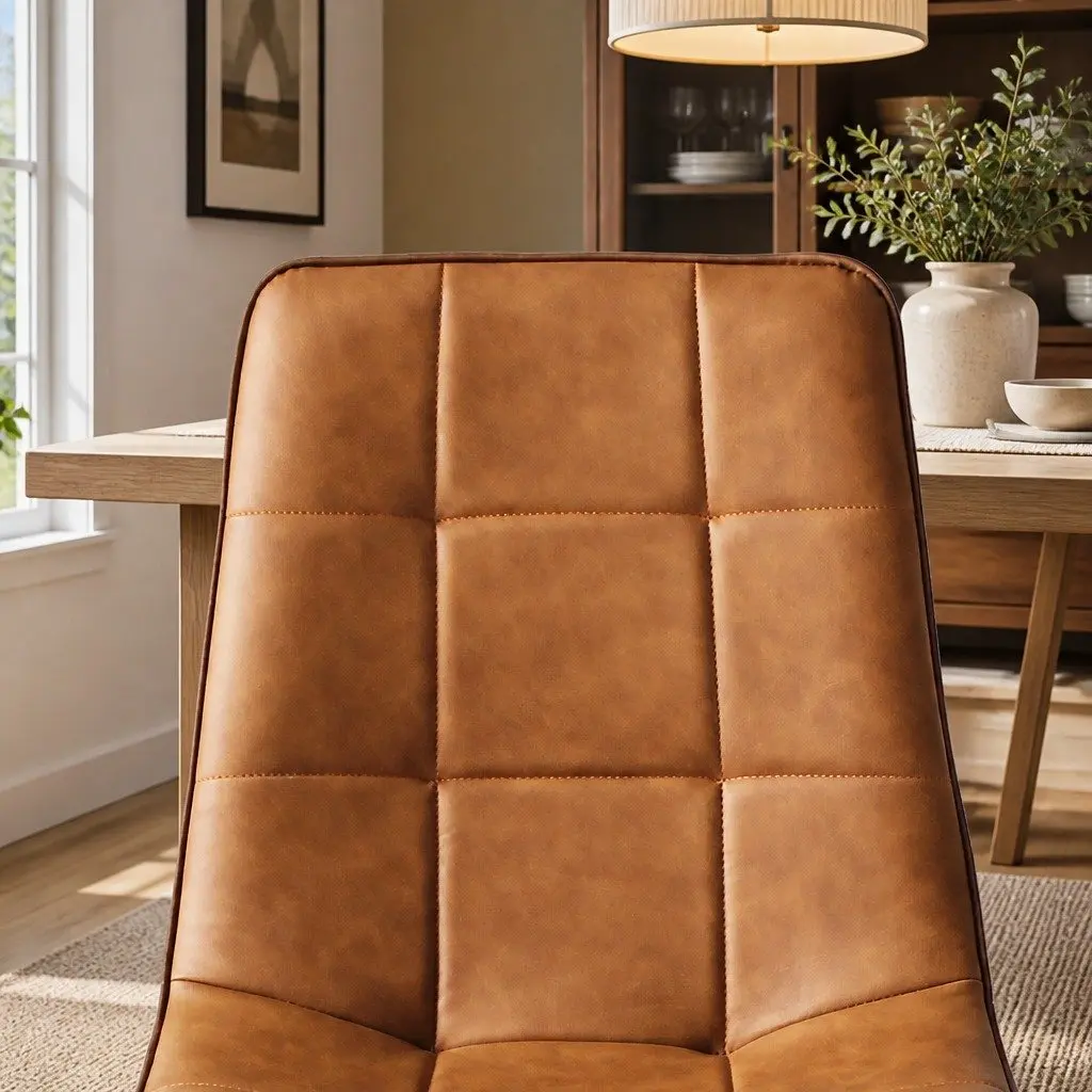 Dining Chairs Set of 8 Brown PU Leather Seat Steel Legs Modern Furniture