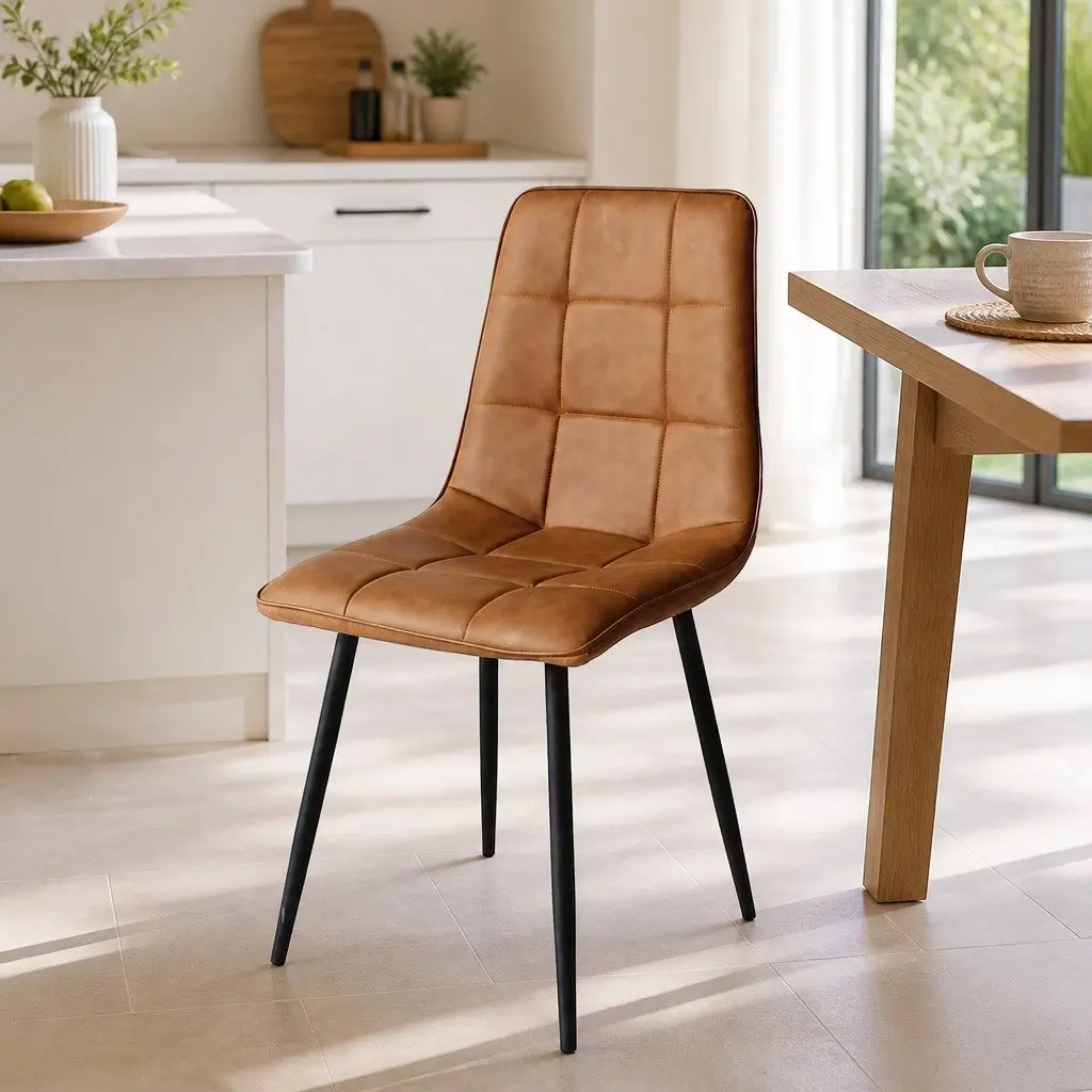 Dining Chairs Set of 8 Brown PU Leather Seat Steel Legs Modern Furniture