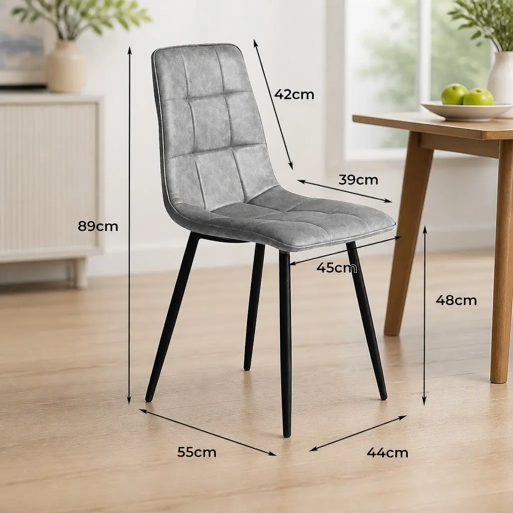 Dining Chairs Set of 8 Modern Grey PU Leather High Density Foam Padded Steel Frame