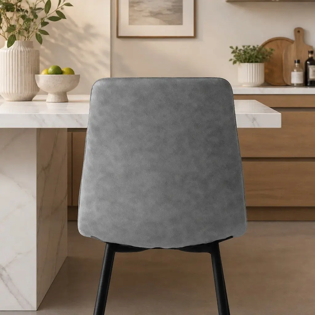 Dining Chairs Set of 8 Modern Grey PU Leather High Density Foam Padded Steel Frame