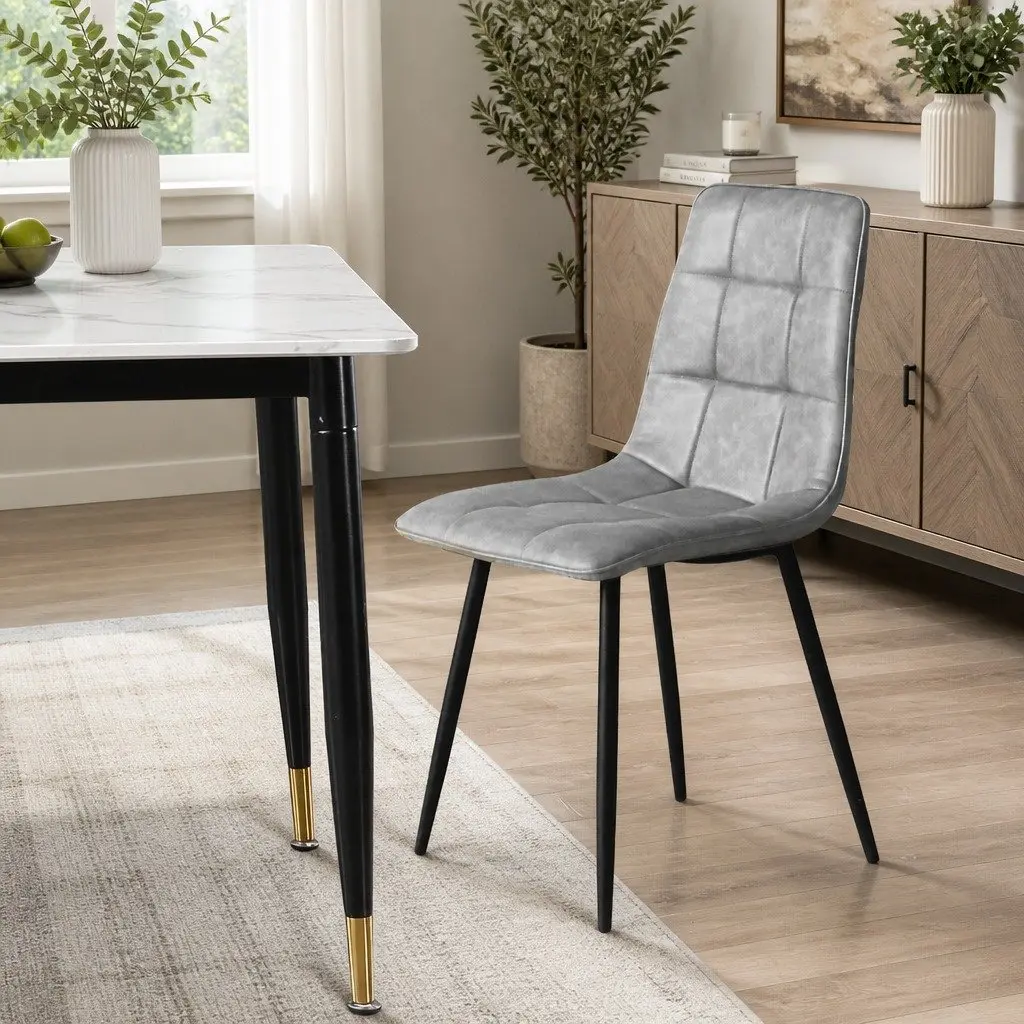 Dining Chairs Set of 8 Modern Grey PU Leather High Density Foam Padded Steel Frame