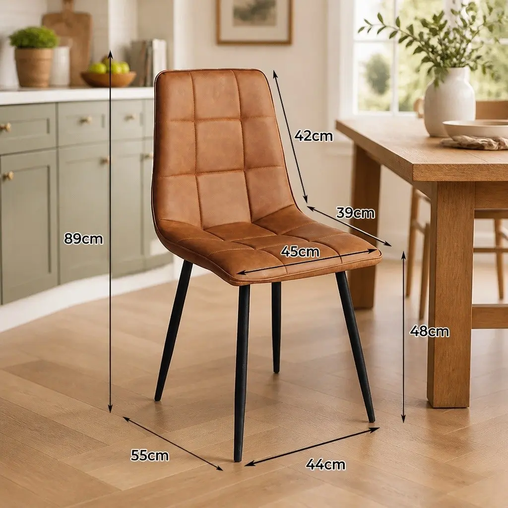 Set of 4 Brown PU Leather Dining Chairs with Cushions
