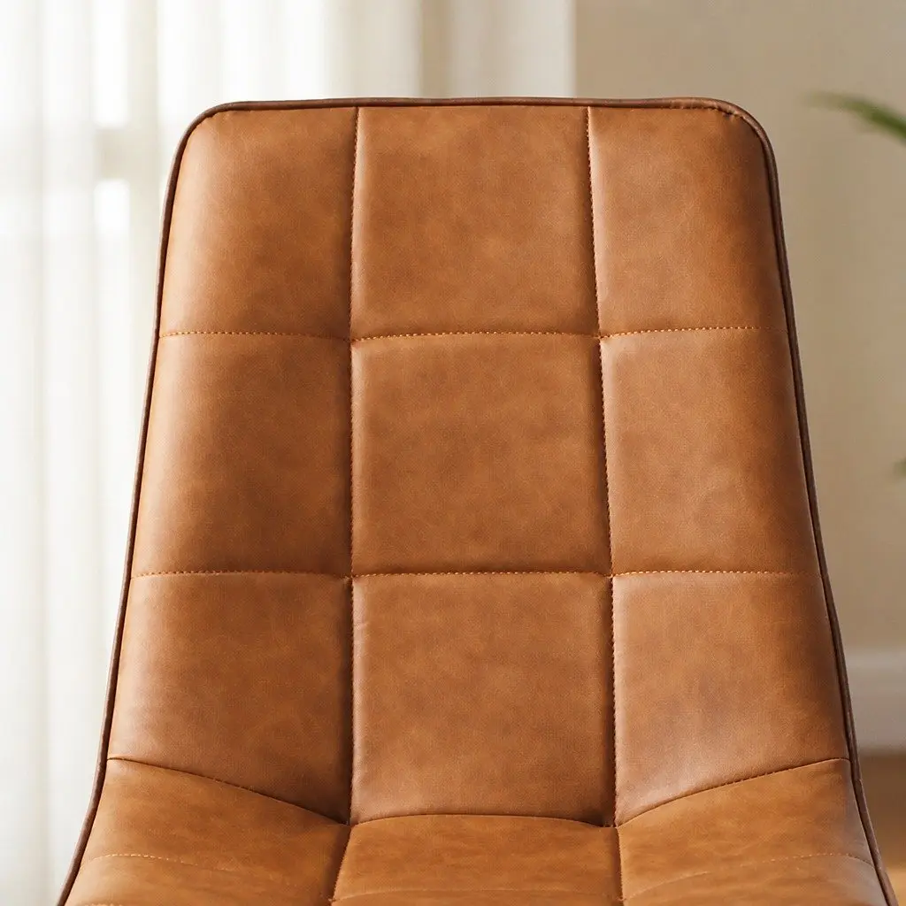 Set of 4 Brown PU Leather Dining Chairs with Cushions